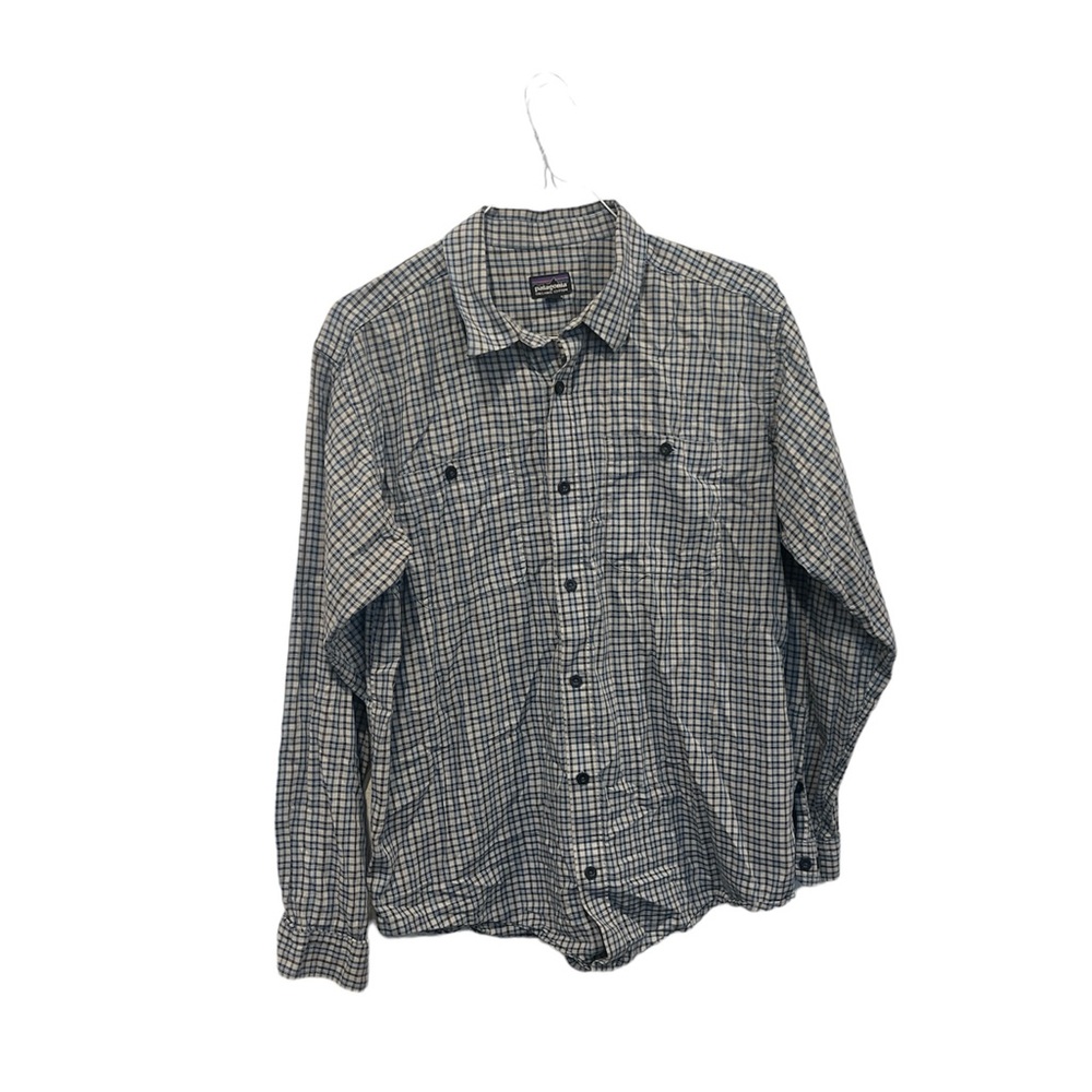 Patagonia Long Sleeve Shirt Men’s Large Blue‎ Plaid 100% Organic Cotton EUC